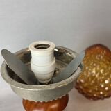 Rustic wooden table lamp with amber pine cone glass lampshade