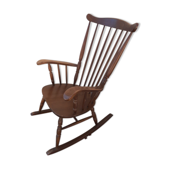 Rocking vintage chair Year 50 dark curved armrests