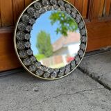 Vintage illuminated round wall mirror with crystal glass stars, 1960s