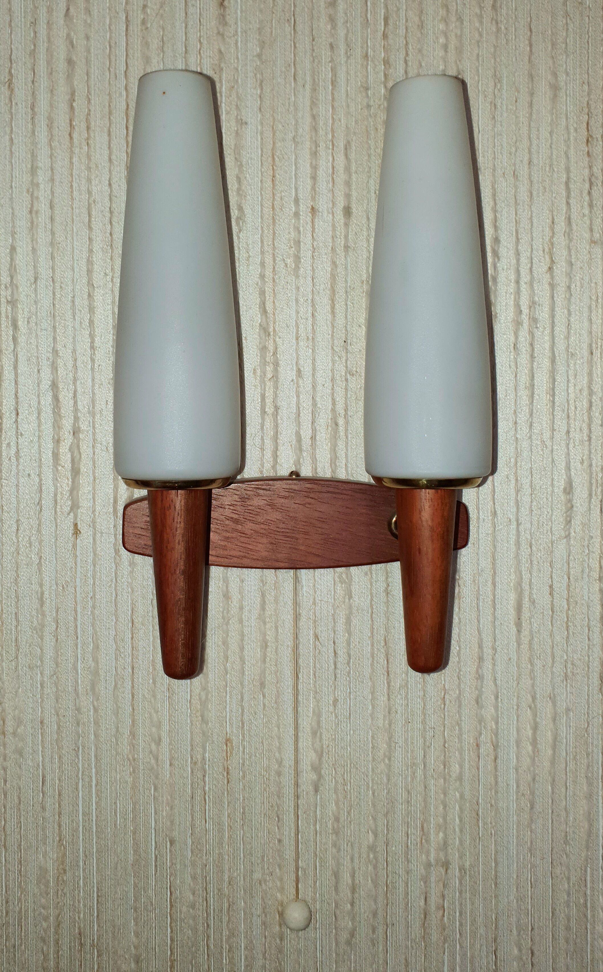 Pair of Scandinavian teak wall lamps with 2 burners 1960