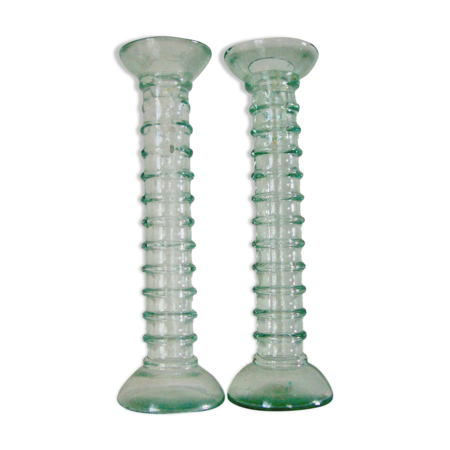 2 twisted glass candle holders
