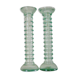 2 twisted glass candle holders