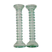 2 bougeoirs en verre torsadé