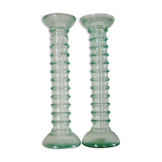 2 twisted glass candle holders