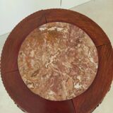 Carved wooden side table, red marble top embedded