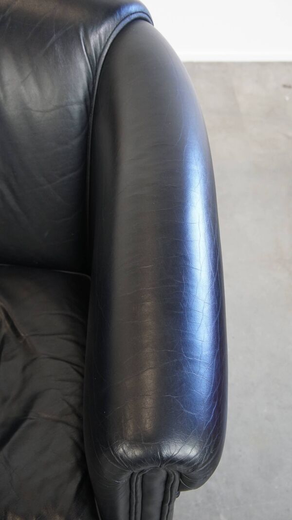 Lot de 2 fauteuils club en cuir de vachette noir de style anglais