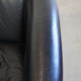 Set of 2 Black Cowhide Leather Club Chairs in English Style