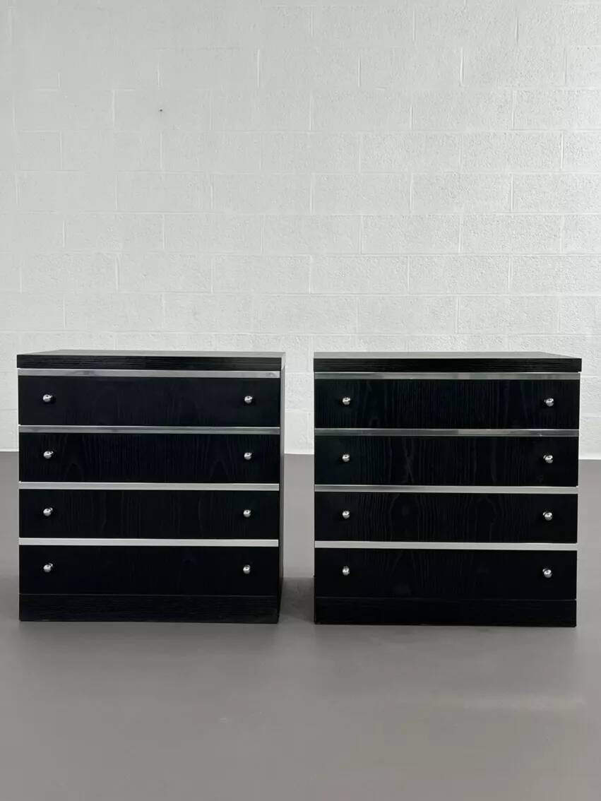 Pair of black and chrome 4-drawer chests of drawers