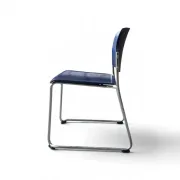 Vintage blue chairs, chrome metal structure, modern mid-century retro seats