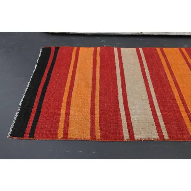 1970s Vintage Turkish Oushak Handmade Wool Cotton Orange Runner Rug 57x445