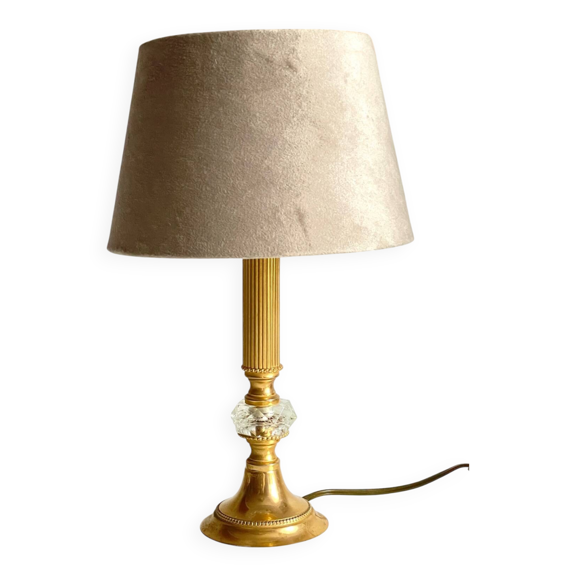 Lampe vintage en métal doré et cristal