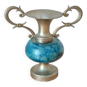 Petite amphore en onyx bleu/vert et laiton - Vintage "1970"
