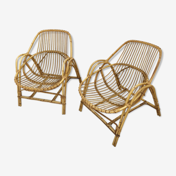 Pair of vintage rattan armchairs