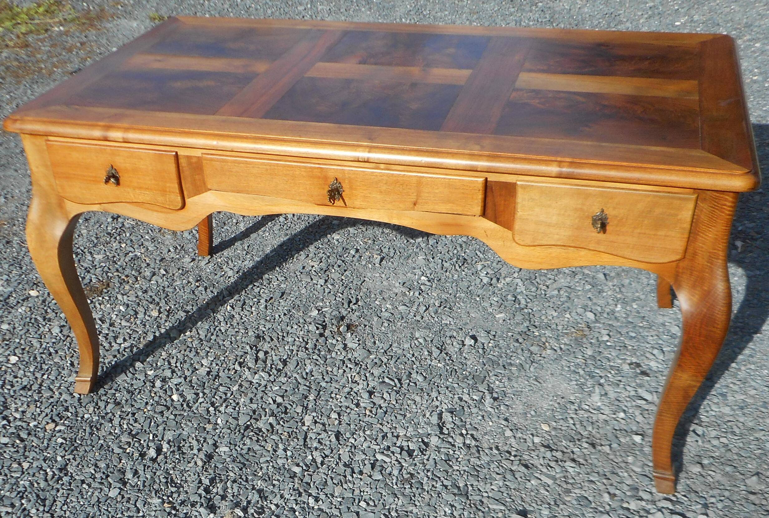 large double-sided walnut desk 3 drawers 2 pulls