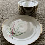 Dessert service, 1 main course & 11 plates in fine porcelain from louis lourioux to Foëcy