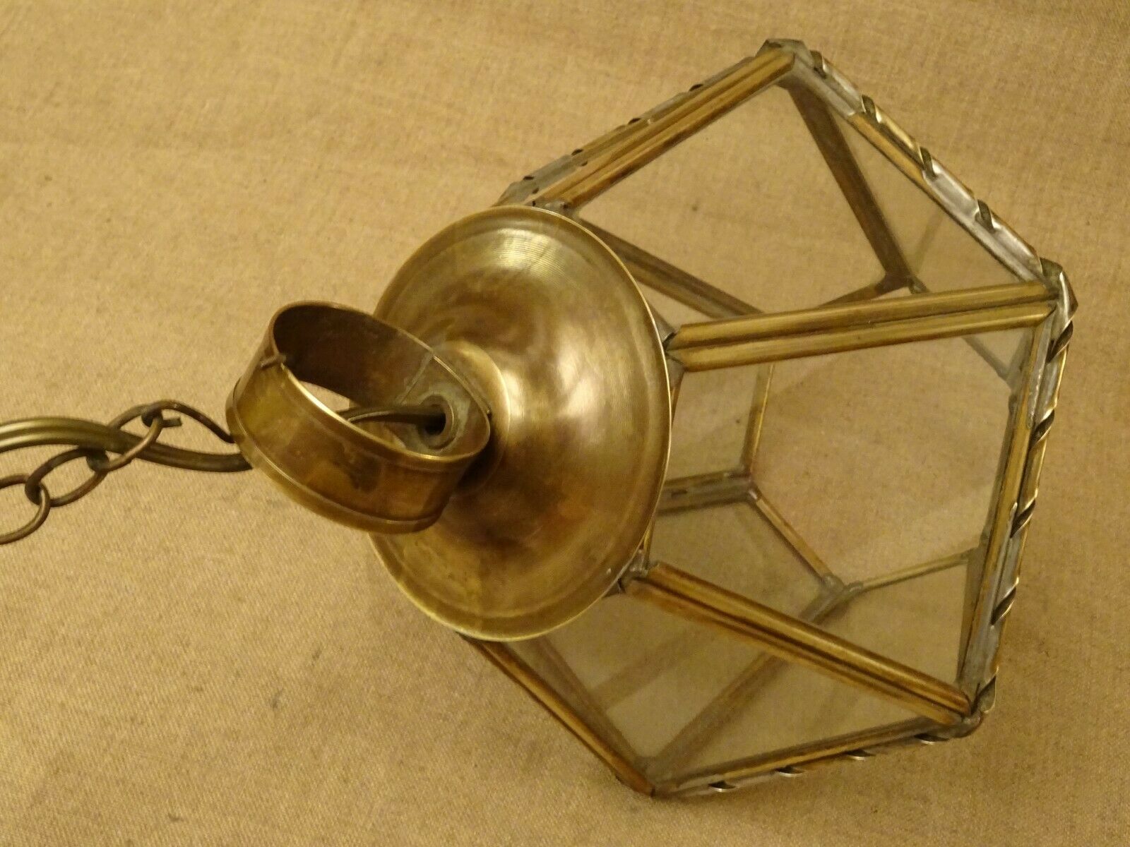 Chandelier lantern brass hexagonal vintage glass plates