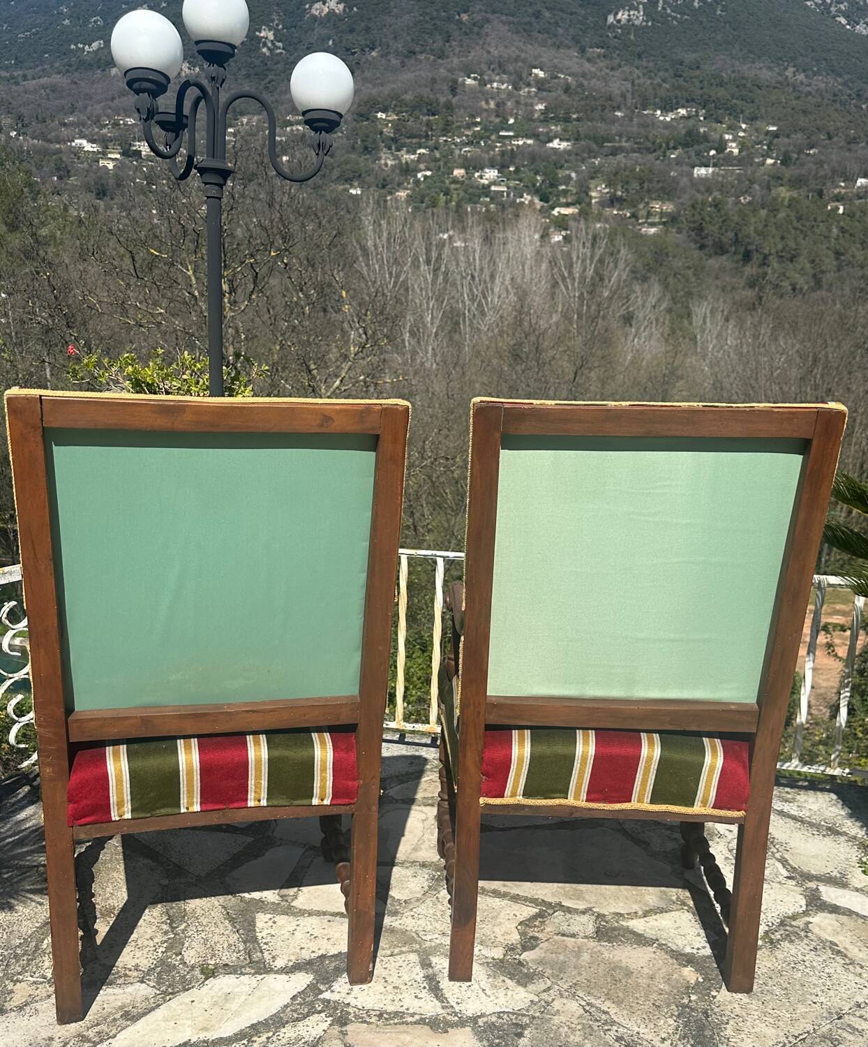 Pair of Louis XIII style walnut armchairs, 19th century