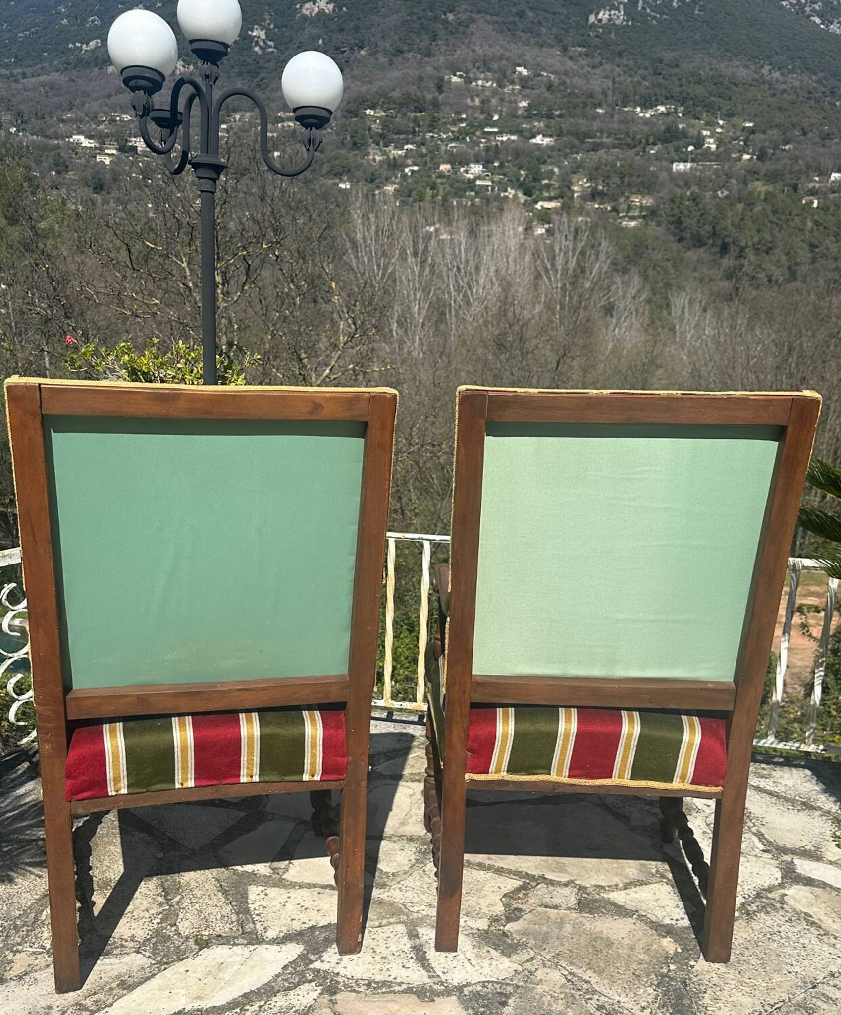 Pair of Louis XIII style walnut armchairs, 19th century