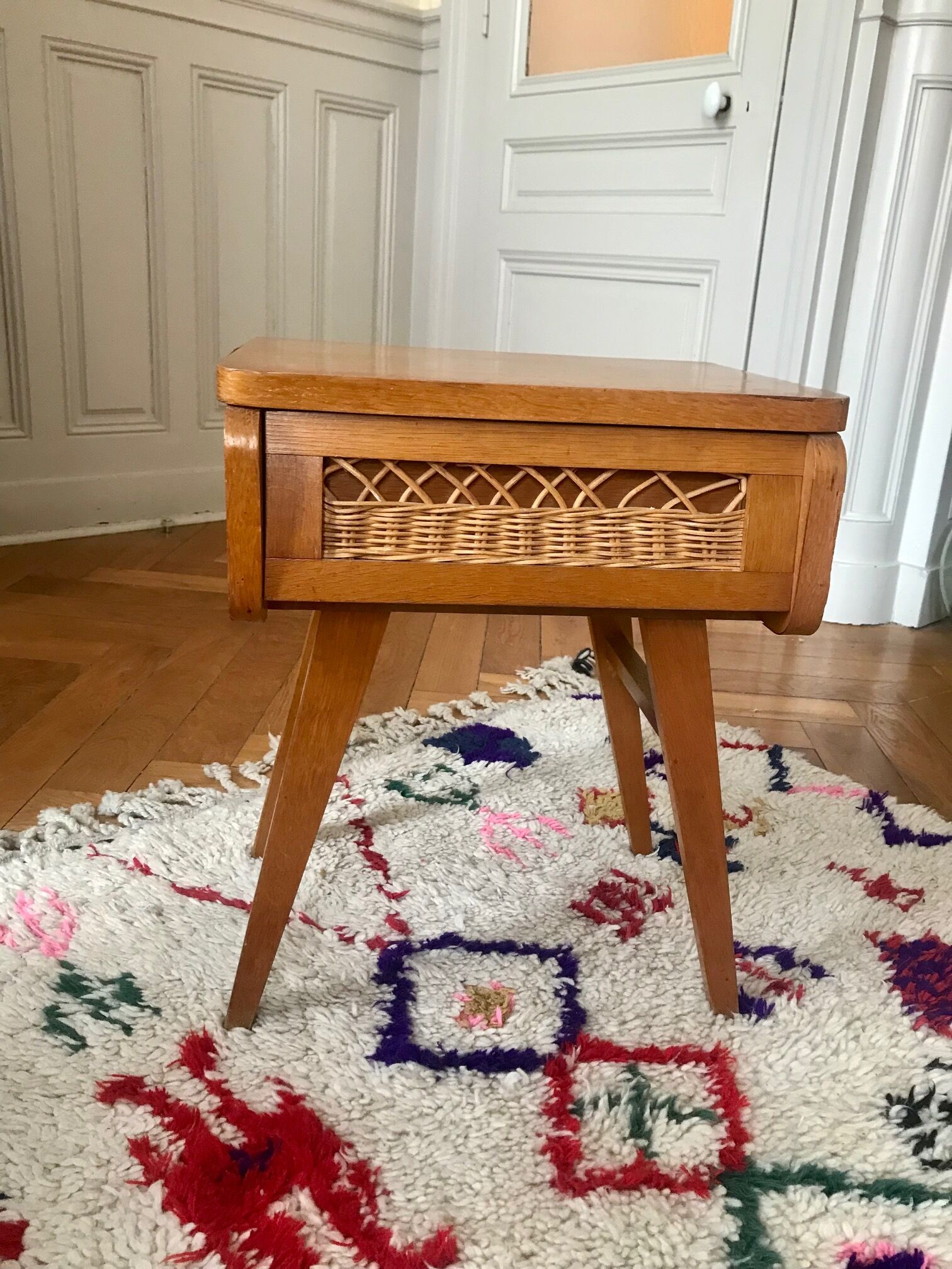 Bedside wood and rattan
