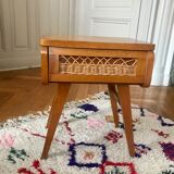 Bedside wood and rattan