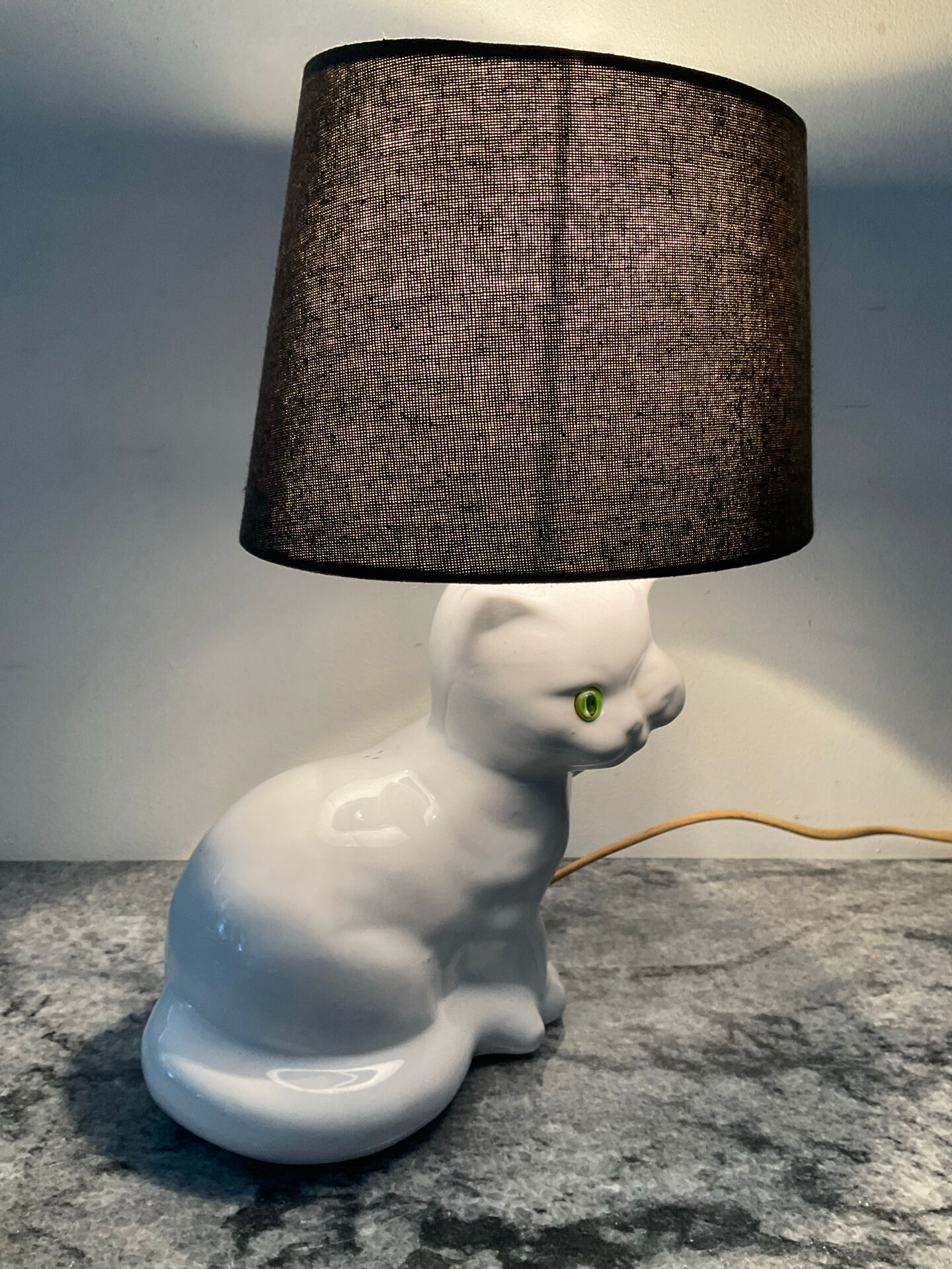 Vintage ceramic enamel cat lamp from the 1970s.