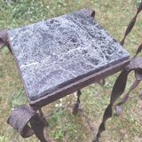 Pair of Brutalist patinated iron and veined marble columns, 1960s