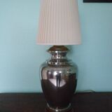Living room mood lamp, silver metal base, wooden base, pleated lampshade