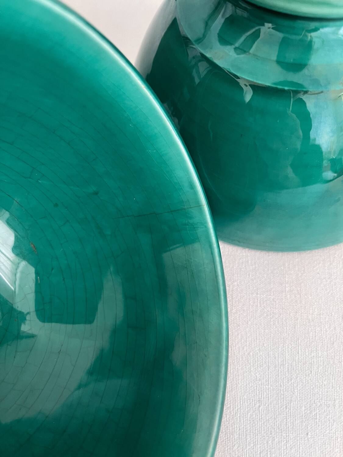 4 antique vintage green ceramic bowls