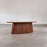 Oval travertine coffee table with ashwood slatted base – italy by forme