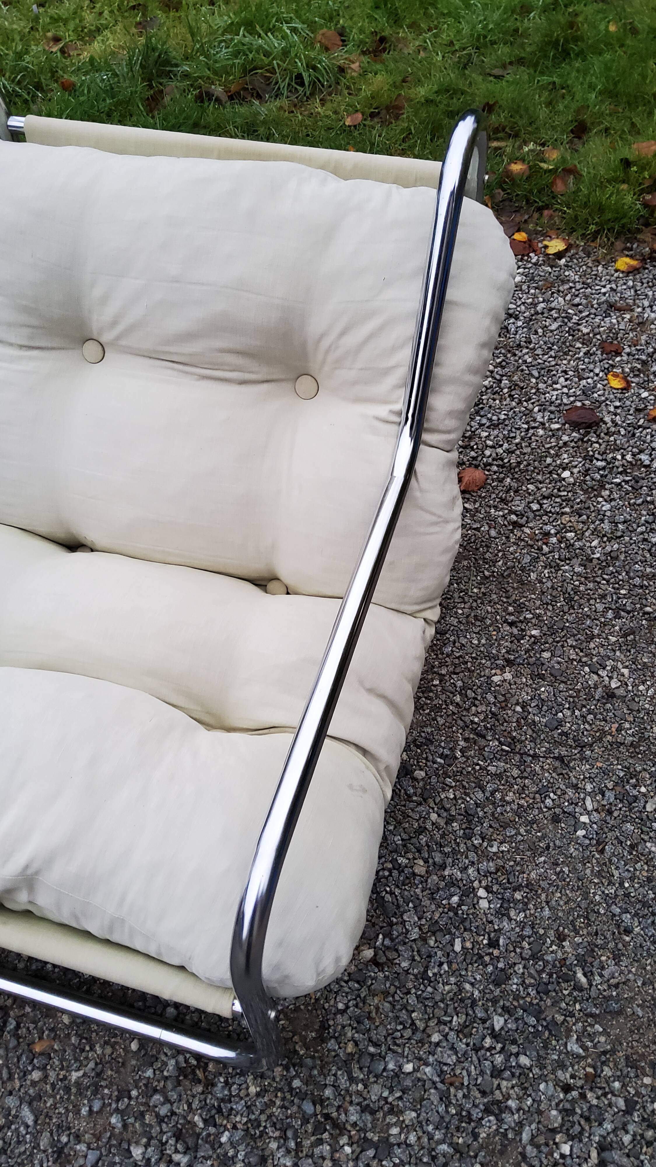 Pair of armchairs from the 70s chrome tubes and cotton canvas