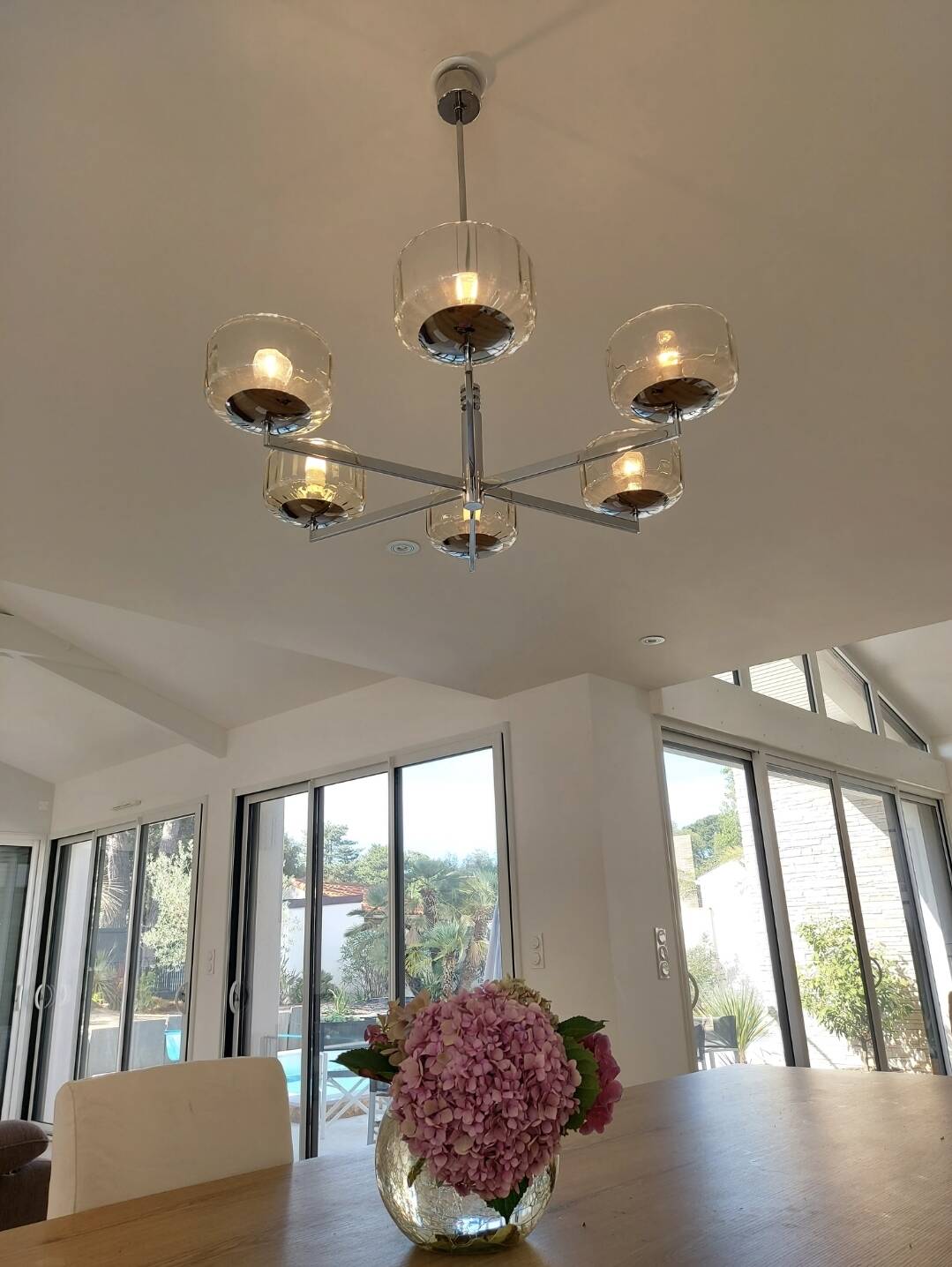 Sciolari 6-light chandelier - Chrome and amber/smoked