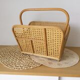 Vintage rattan and canning magazine holder