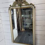 Ancien miroir style Louis XV patine doré et blanc, 145×82cms