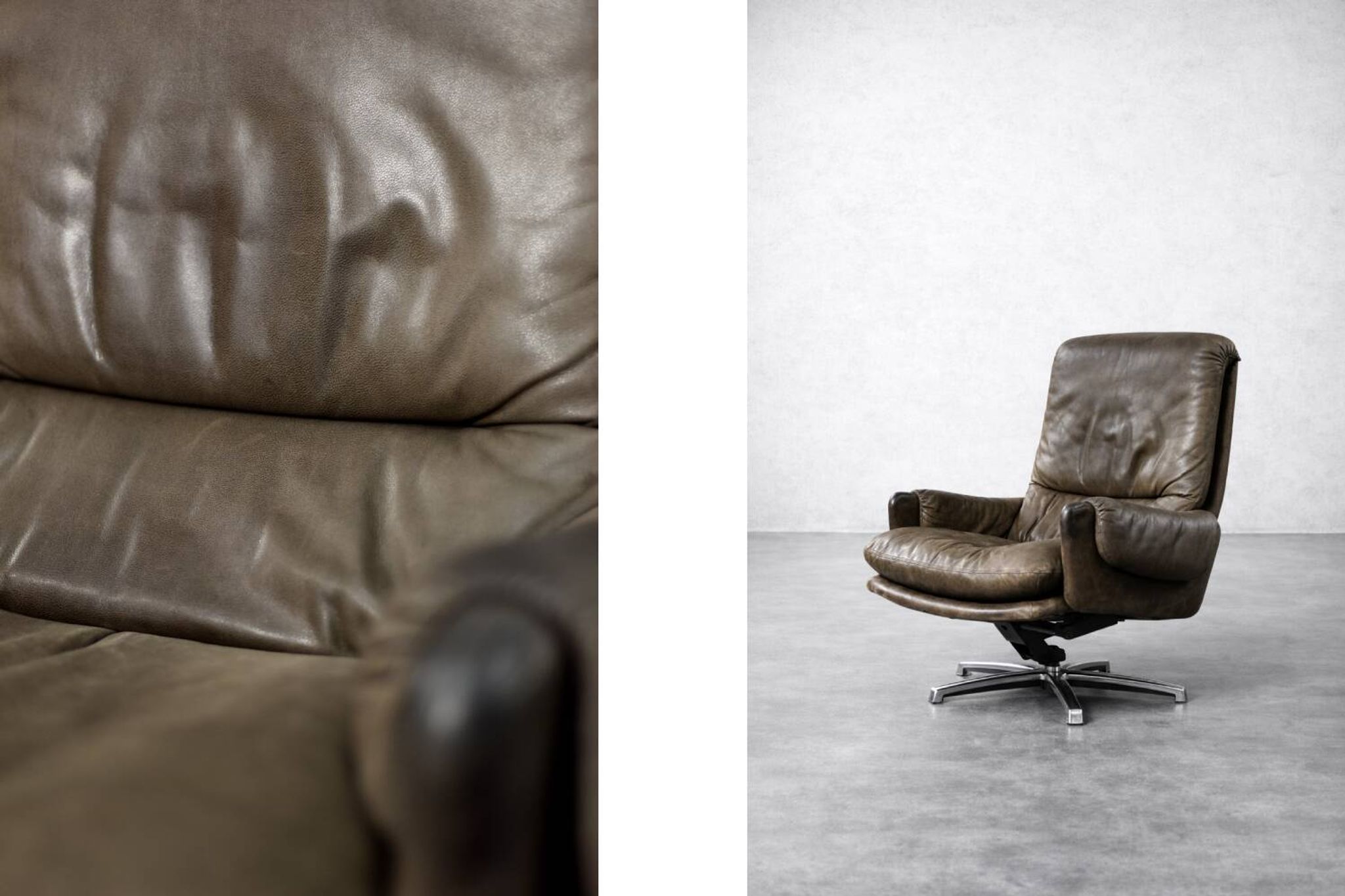 Vintage Mid-Century German Modern Leather Lounge Swivel Chair, 1960s