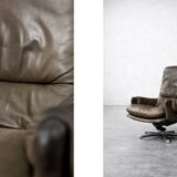 Vintage Mid-Century German Modern Leather Lounge Swivel Chair, 1960s