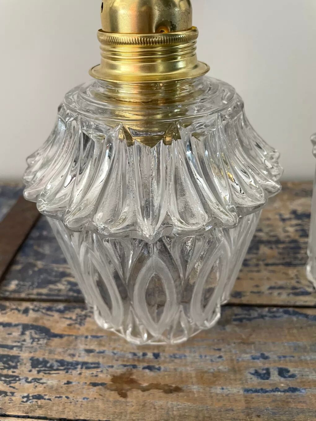 Pair of vintage electrified glass wall lamps