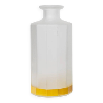 Vase vintage en verre avec bord jaune Bormioli années 1980 - forme à 12 côtés - design Mid Century Italie