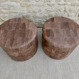 Paire de poufs coffre en patchwork de cuir