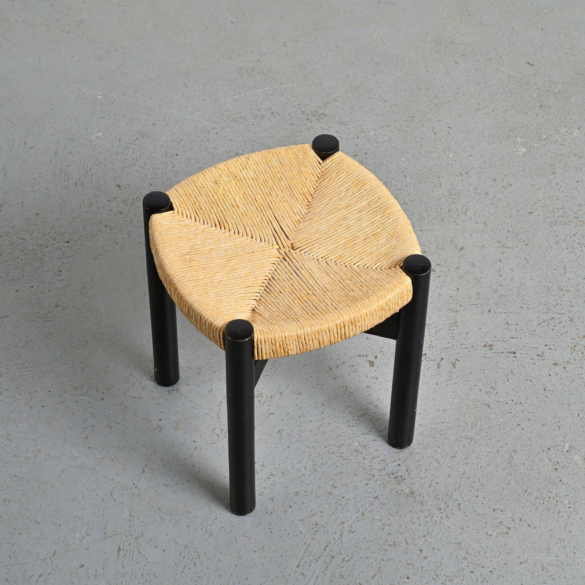 Méribel stool in black ash, Charlotte Perriand, 1950