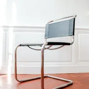 Vintage cantilever chair S33 after Mart Stam, black leather and steel.