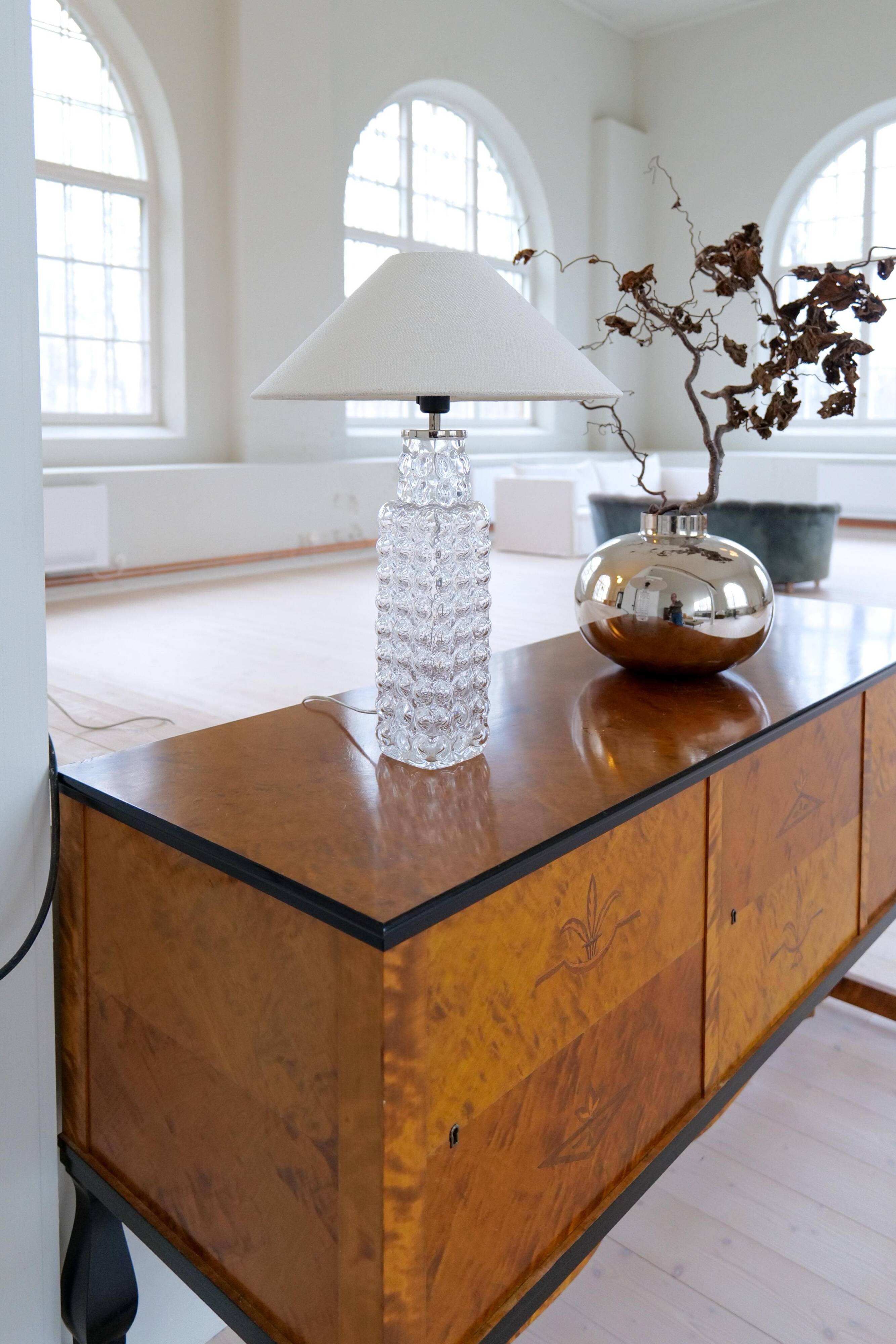 Rare Midcentury Modern crystal bubble table lamp by Orrefors Carl Fagerlund.
