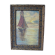 Painting depicting a boat painted in oil on cardboard framed, signed