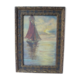 Painting depicting a boat painted in oil on cardboard framed, signed