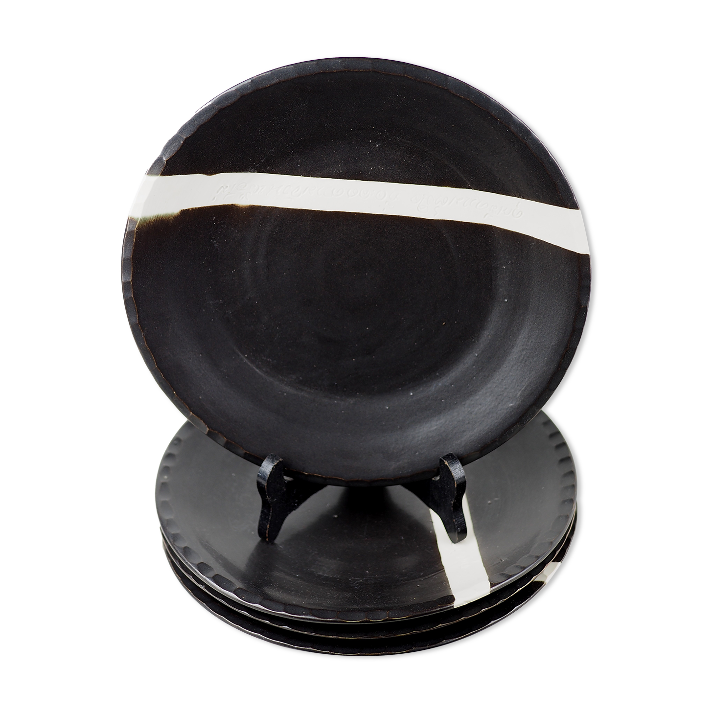 Set of 4 black and white sandstone plates - Fabienne Jouvin - 90s