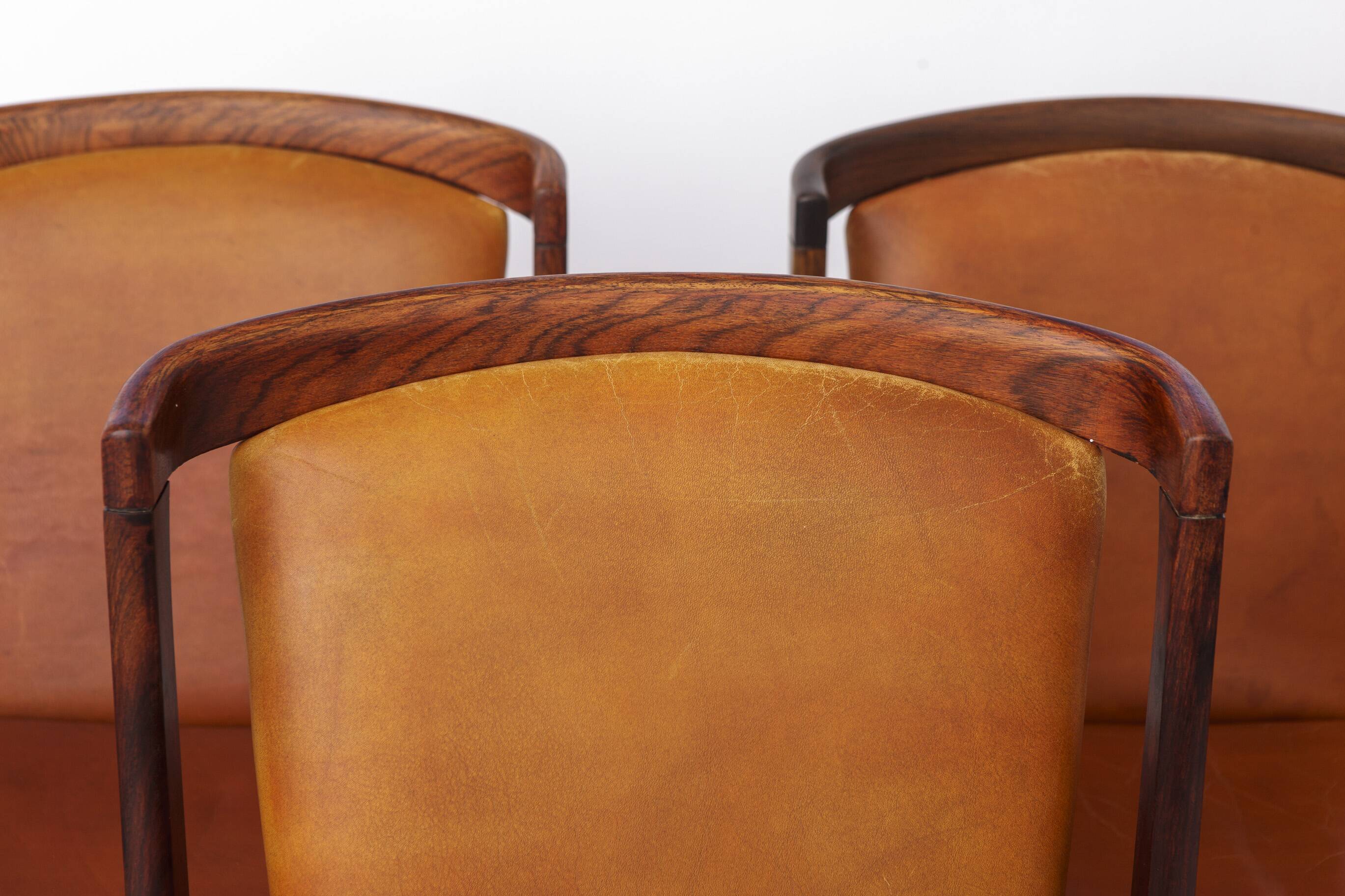 Set of 4 Erik Buch Rosewood Dining Chairs Cognac Leather Danish Mid Century