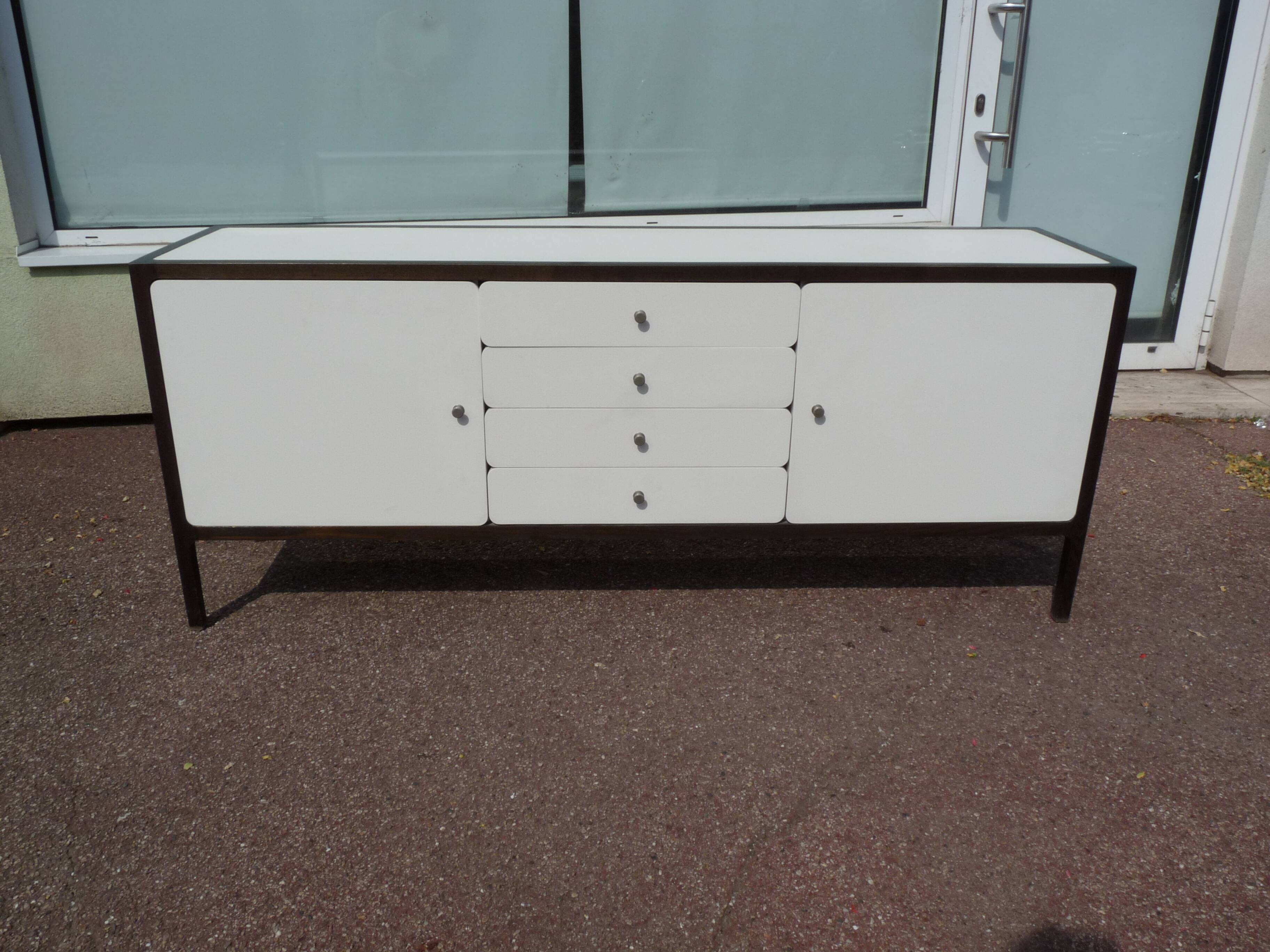 Wooden Sideboard - "Stollenlinie Brasilia" - German - 1960 - White - Black