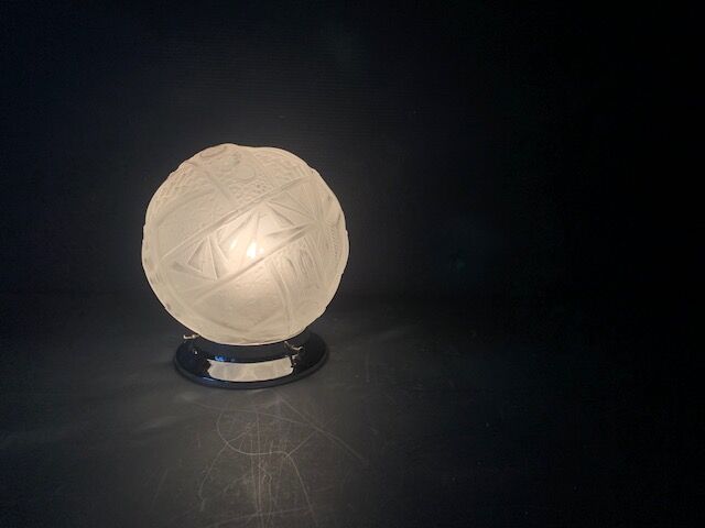 Antique art deco lamp, molded glass globe lamp 1930, France