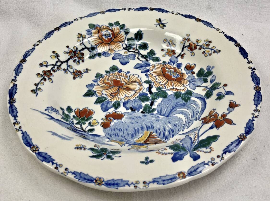 3 deep plates Gien peonies and rooster 1938/1960