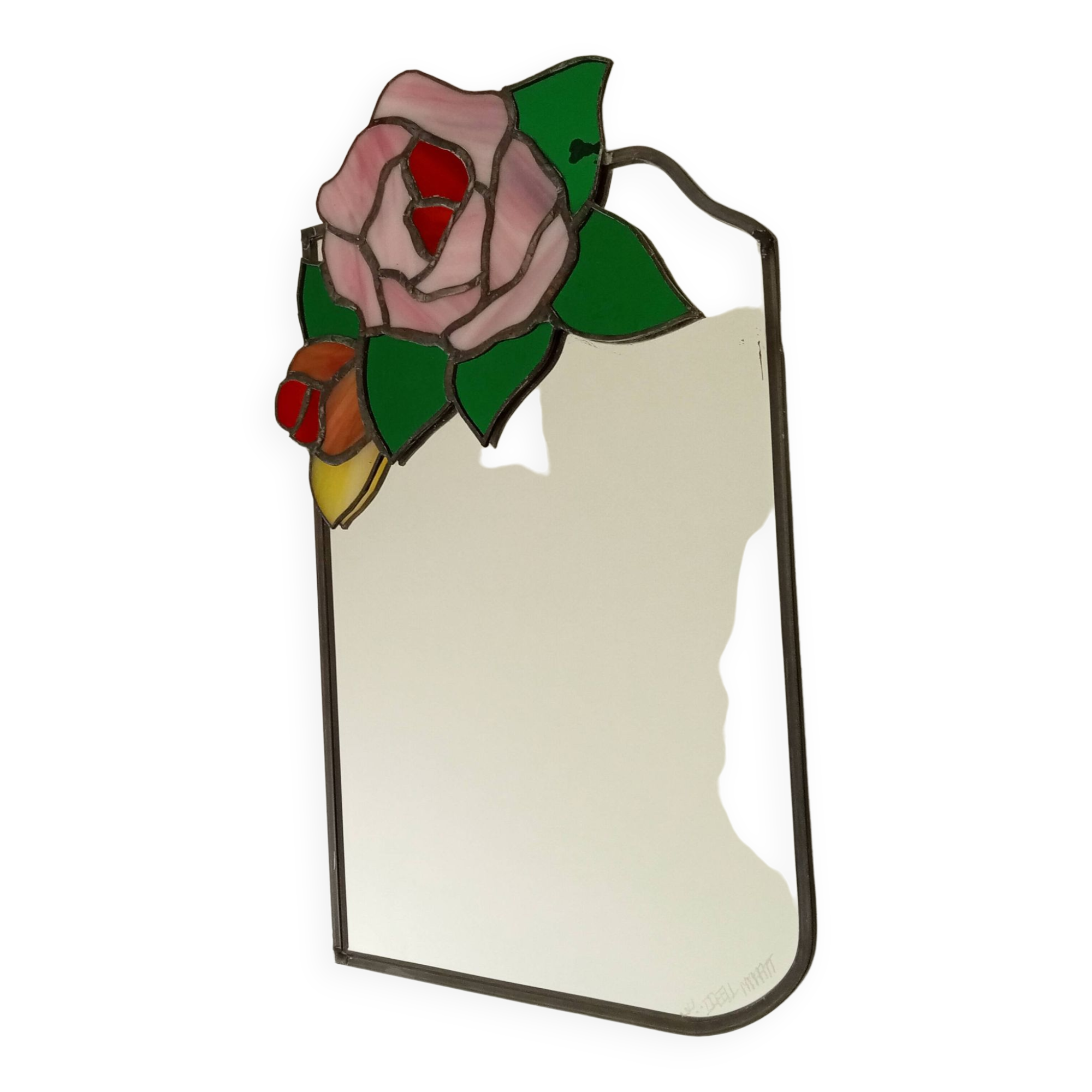 Vintage stained glass and lead mirror