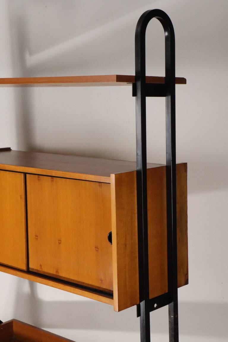 Vintage desk with modular bookcase in wood and metal, 1960